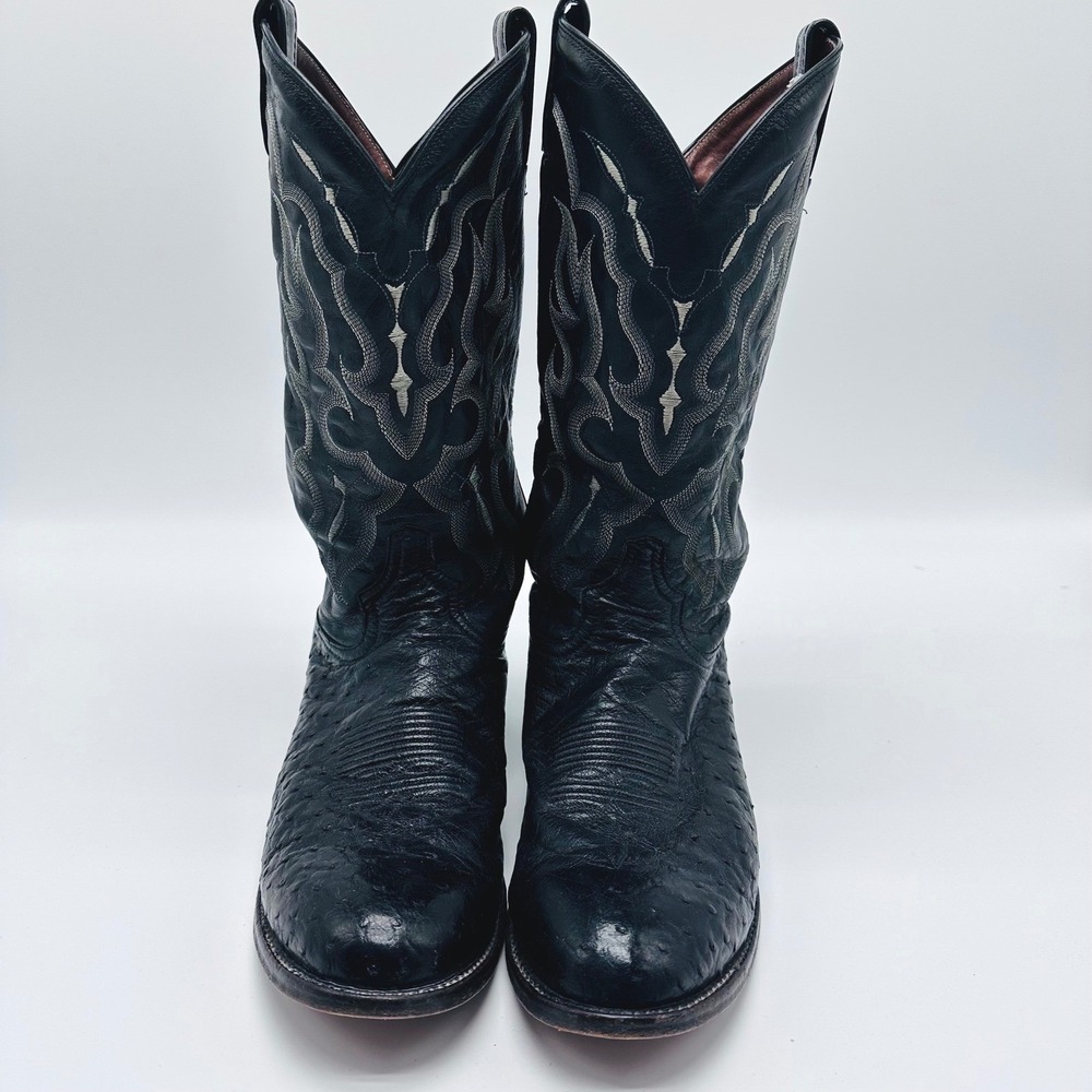 Tony Lama Black Full Quill Ostrich Leather Western Boots‎ Mens 10.5 B CT871 USA